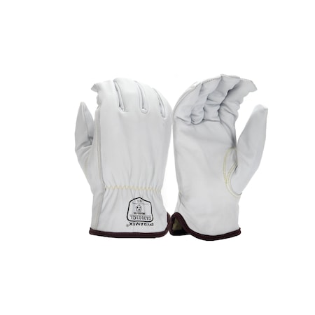 Pyramex Leather Drivers Gloves, Premium Grain Goatskin, Slip-on, Keystone Thumb, Gunn Cut, White, M 1 PR GL3003CKM